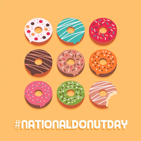 Nationaler Donut Tag Social Media Post Und Werbekarte Mit Verschiedenen — Stockvektor