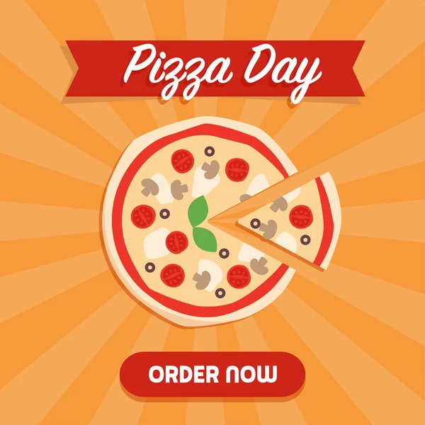 おいしいピザとピザの日のプロモーション広告 — ストックベクタ