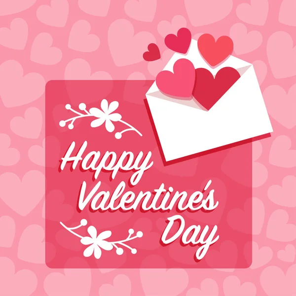 Glücklicher Valentinstag Mit Liebesbotschaft Und Umschlag — Stockvektor