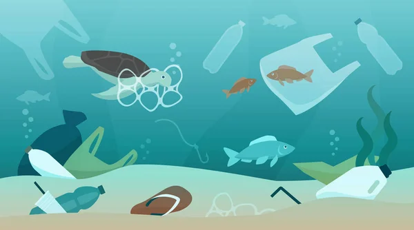海洋污染对生态系统和野生动物的影响 可持续性与环境保护概念 — 图库矢量图片
