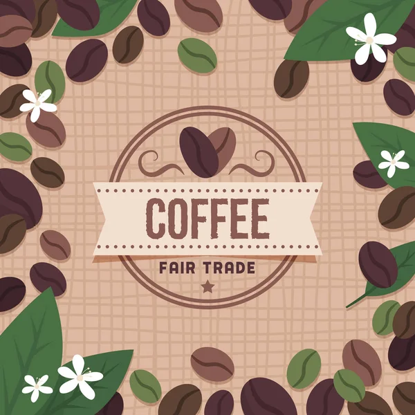 Marque Café Équitable Avec Grains Café Fleurs — Image vectorielle