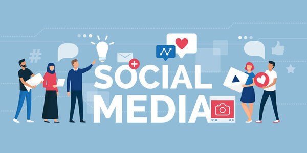 Люди и сообщество социальных сетей в Интернете: люди делятся друг с другом, общаются вместе и концепция социальных сетей
