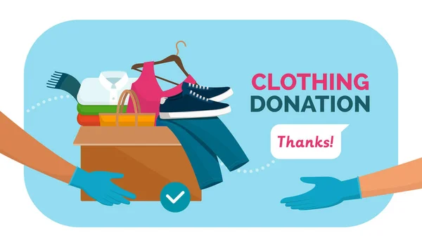 Bağış Kutusunu Elbiseli Koruyucu Eldiven Kullanan Bir Gönüllü Çovid Dayanışma — Stok Vektör