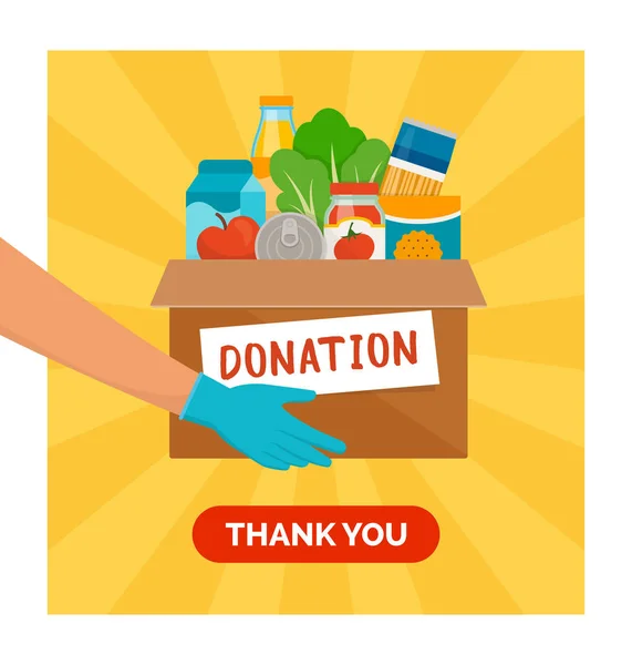 Voluntariado Sosteniendo Una Caja Donaciones Con Comida Comestibles Solidaridad Concepto — Vector de stock