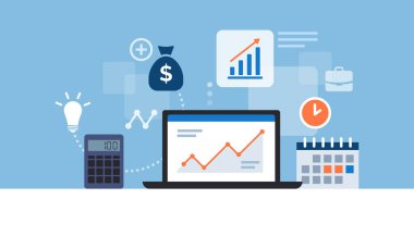 Laptop ve finansal uygulamalı iş masaüstü