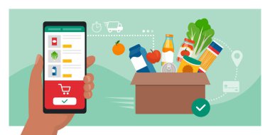 Çevrimiçi market alışveriş vektörü illüstrasyonu