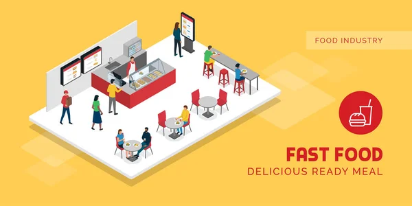 People Eating Fast Food Restaurant — Stock Vector