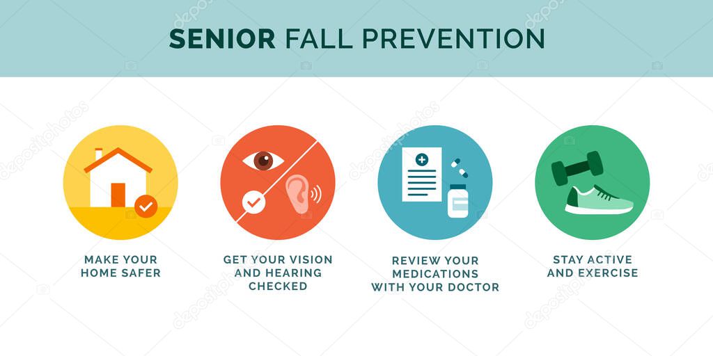 Senior fall prevention tips icons