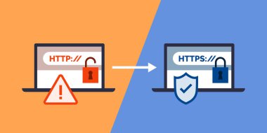 HTTP and HTTPS protocols, safe web surfing and data encryption clipart