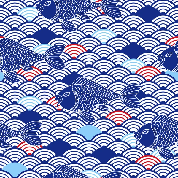 Japoński Wzór Tradycyjne Ornament Falami Sum Kolorowe Tło Morskie Sztuka — Wektor stockowy