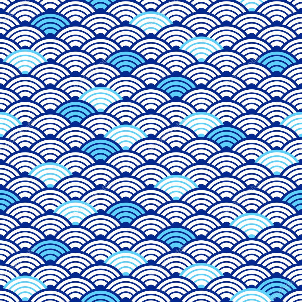 Traditional japanese ornament with waves. Seamless pattern. Water texture. Nautical background. Vector illustration