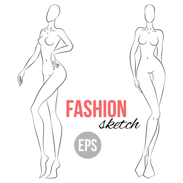 Woman's figure sketch. Different poses. Template for drawing for stylist and designers of clothes. Vector outline girl model template for fashion sketching. Woman's body. Fashion illustration.