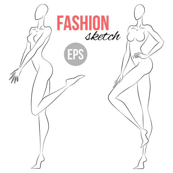 Woman's figure sketch. Different poses. Template for drawing for stylist and designers of clothes. Vector outline girl model template for fashion sketching. Woman's body. Fashion illustration.