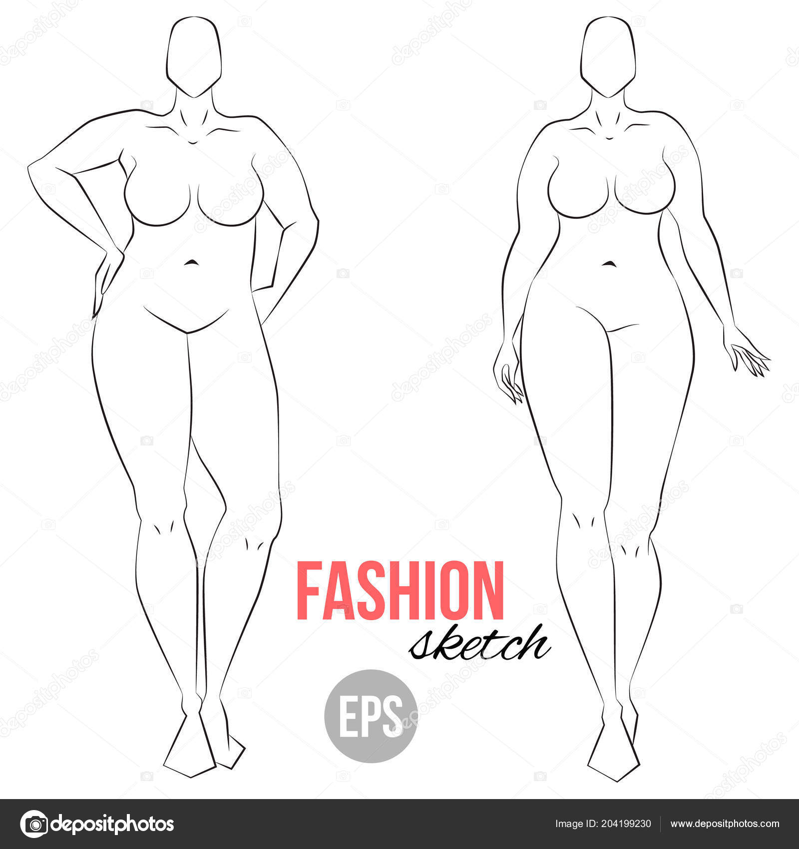 Size Model Curvy Body Woman's Figure Sketch Different Poses