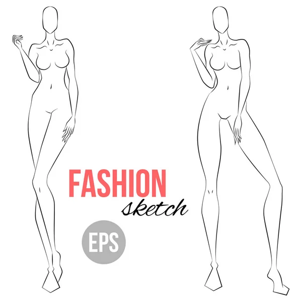 Woman Figure Sketch Different Poses Template Drawing Stylist Designers Clothes — Stock Vector