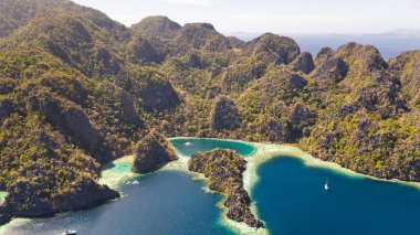 Coron, Palawan, Filipinler'de Twin Lagoon. Dağ ve Deniz.