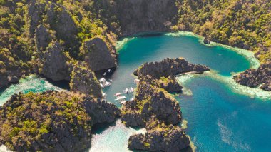 Coron, Palawan, Filipinler'de Twin Lagoon. Dağ ve Deniz.
