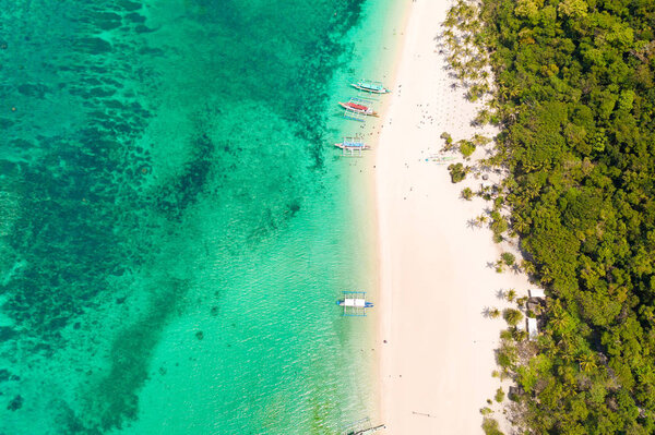 Puka Shell Beach. Seascape with island of Boracay, Philippines, top view.