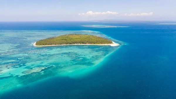 Isola di Patongong, Palawan, Filippine. Isola tropicale con foresta di palme e sabbia bianca. Atollo con un'isola verde . — Foto Stock