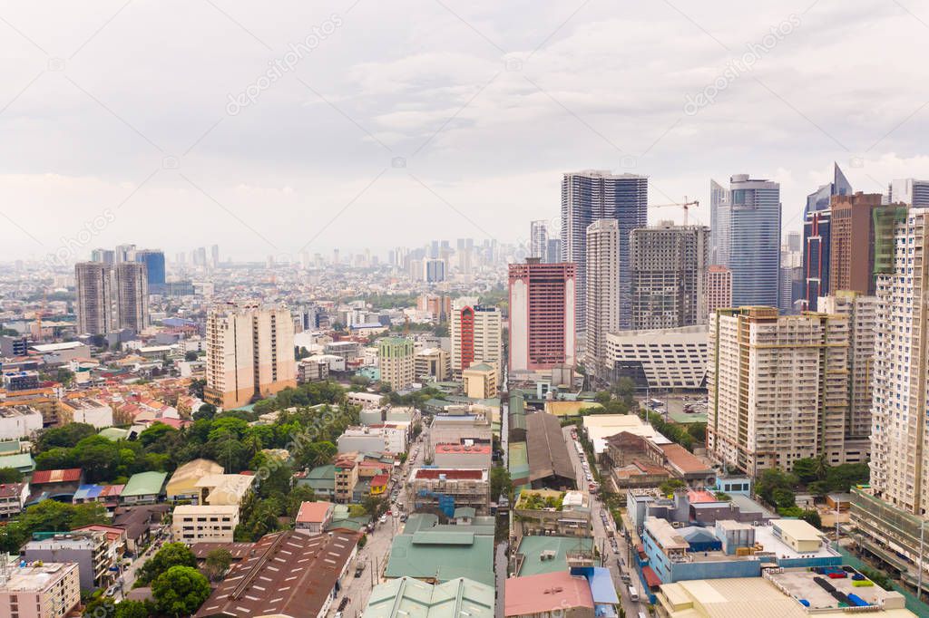 Panorama of Manila.The city of Manila, the capital of the Philippines. Modern metropolis in the morning, top view. Skyscrapers and business centers in a big city.