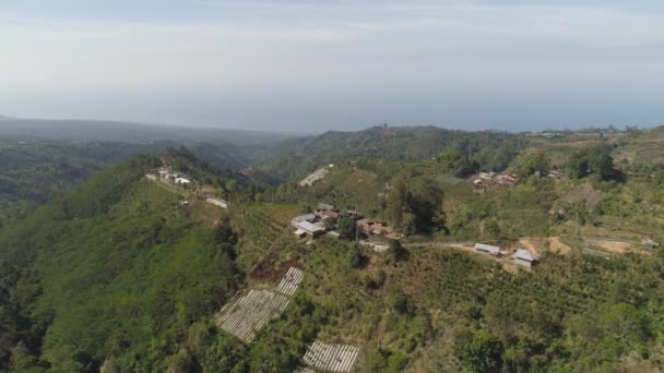 Ορεινά αγροκτήματα τοπίο και χωριό Μπαλί, Ινδονησία. — Αρχείο Βίντεο
