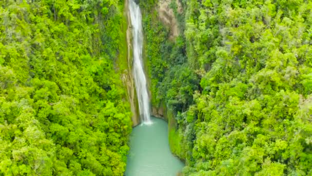 Cachoeira na selva. Mantayupan Falls. Mantayupan Falls é uma das cachoeiras mais altas de Cebu. O segundo nível das cachoeiras tem 98 metros de altura . — Vídeo de Stock