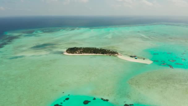 Onok Island Balabac, Philippines. L'île de sable blanc sur un grand atoll, vue d'en haut. Île tropicale avec palmiers . — Video