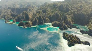 Coron, Palawan, Filipinler'de Twin Lagoon. Dağ ve Deniz.
