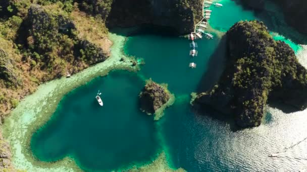 Aerial view tropical lagoon,sea, beach. Tropical island. Busuanga, Palawan, Philippines. — Stock Video