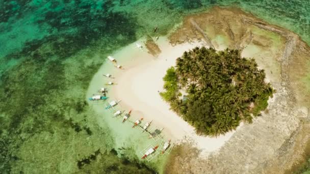 Ostrov guyam, Siargao, Filipíny. Malý ostrůvek s palmami a bílou písečnou pláží. — Stock video