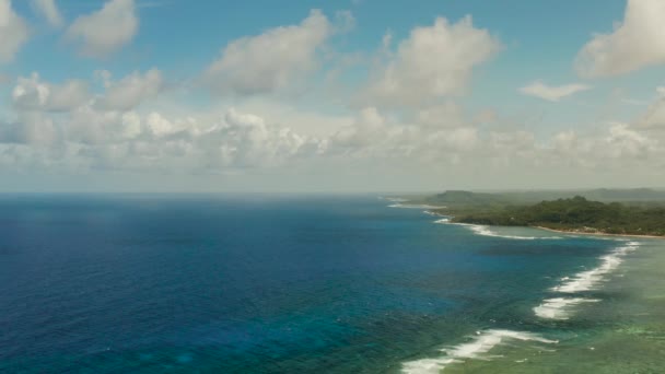 Bílá písečná pláž s palmami na ostrově Siargao, Filipíny. — Stock video