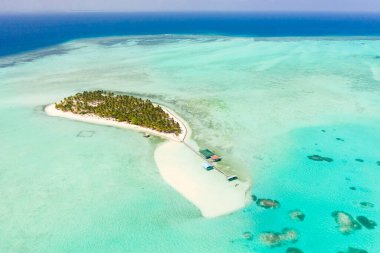 Etrafı güzel gölcüklerle çevrili tropik bir ada. Onok Adası Balabac, Filipinler. Tropikal bir adada dinlenmek.