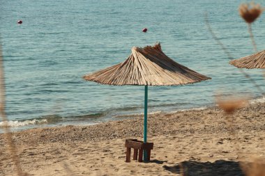 Sahilde güneş şemsiyeleri