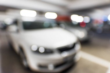 Bokeh ışık arka plan iç ve alışveriş merkezi arka plan ile alışveriş merkezi yeraltı garaj binası içinde bulanık