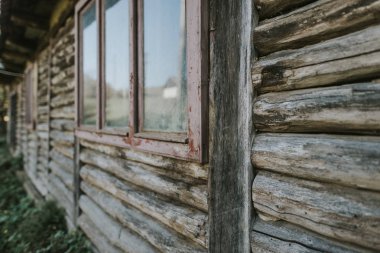 Wood logs wall of rural house perfect for  background