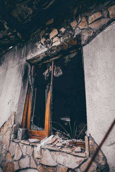 Interior of a burnt by fire home