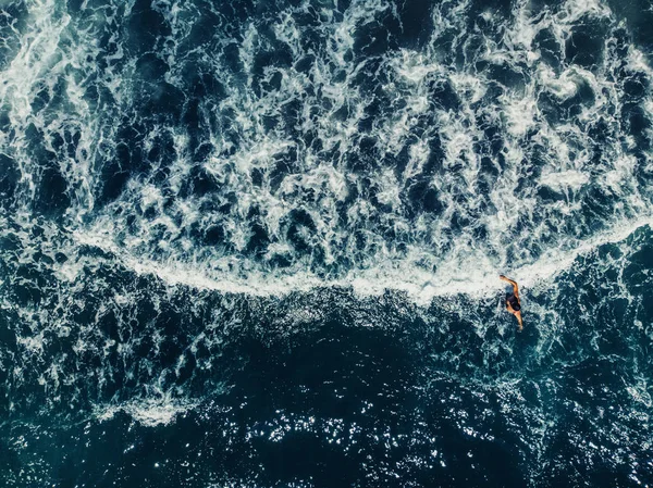 Drone aerial view ocean waves Blue water background