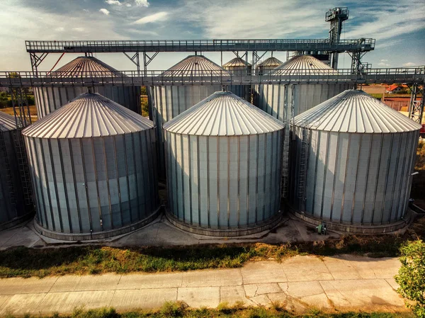 Fondo Agrícola Silos Modernos Para Almacenar Cosecha Cornd Grain — Foto de Stock