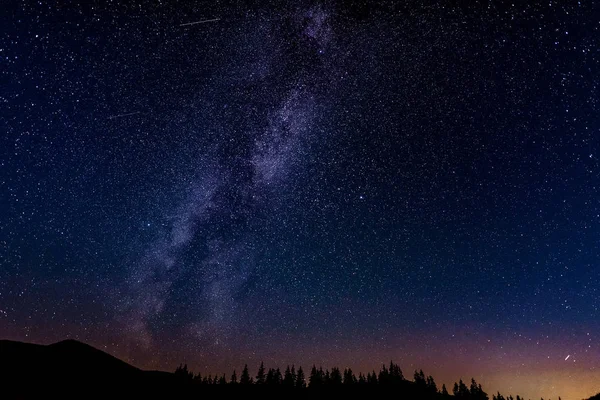 山上的星空森林背景 — 图库照片