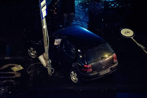 Auto Crash Ongeval Nachts Straten Van Stad Stockfoto