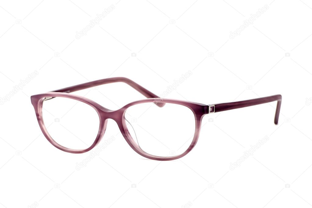 Modern eye glasses with shadows isolated on white
