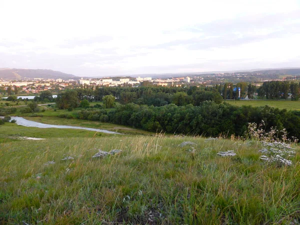 Gräs Dal Horisont Utsikt Över Staden Kislovodsk — Stockfoto