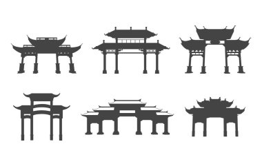 Çin kapısı silueti, Çin kapı silueti, Çin kapı vektörü, Asya kapısı silueti, Çin kapı demeti..