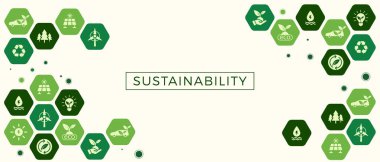 Çevreyi sürdürün, yeşil enerji vektör çizimi. Ekoloji ikonları, çevre dostu arka plan için geri dönüşüm enerji teknolojisi kavramı. Gezegen tasarımını düz modern biçimde, geometrik biçimde kaydet.