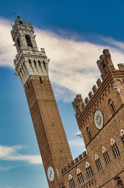 Piazza Del Palio Siena Met Beroemde Torre Del Mangia — Stockfoto