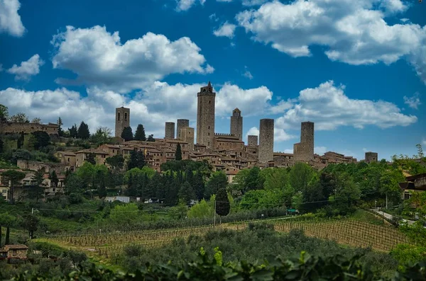 View Village San Gimignano Province Siena Its Ancient Towers — Stock Photo, Image