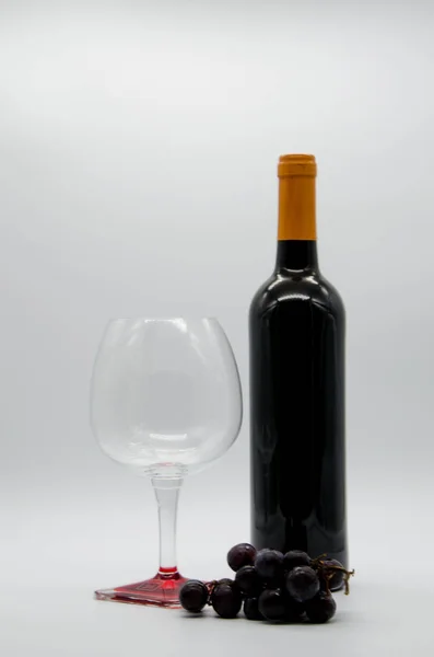 Bottle Wine Grapes Glass — Stock Photo, Image