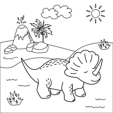 Çocuklar için Triceratops Dinozor Boyama Sayfası