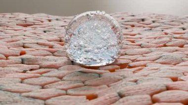 Hyaluronik asit ya da nemlendirici serum damlası, suda kozmetik için gerekli yağ kabarcıkları, güzellik kozmetik konsepti, kolajen ve vitamin, kırışıklıkları azaltmak için cilt çözeltisi, cilt emilimi, 3D