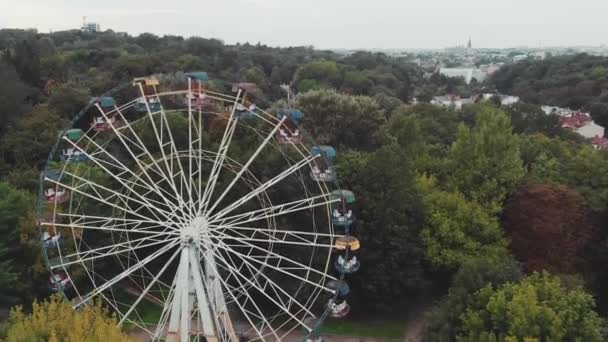 Carrossel e roda gigante no parque de diversões — Vídeo de Stock